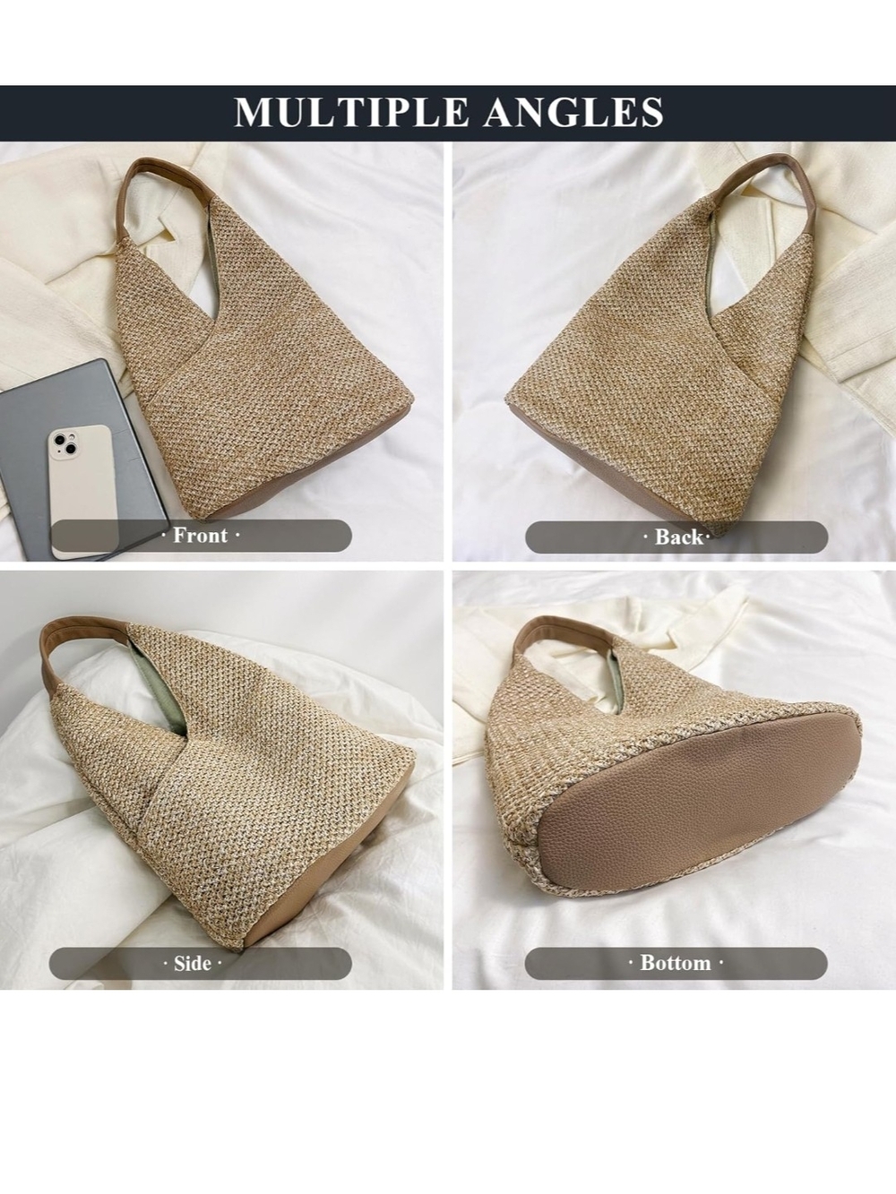 Woven Hobo Tote Bag in Brown - Picture 6 of 7